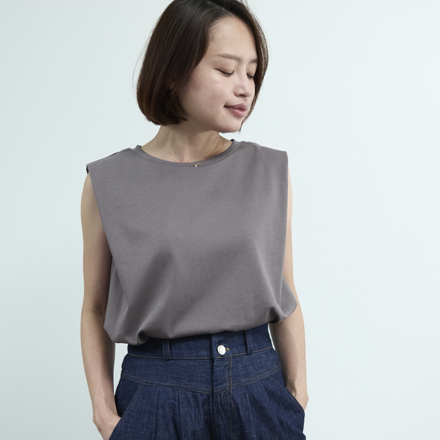 柔らかストレッチ 大人のTシャツ ボックスシルエットT　チャコールグレー　0721Grey