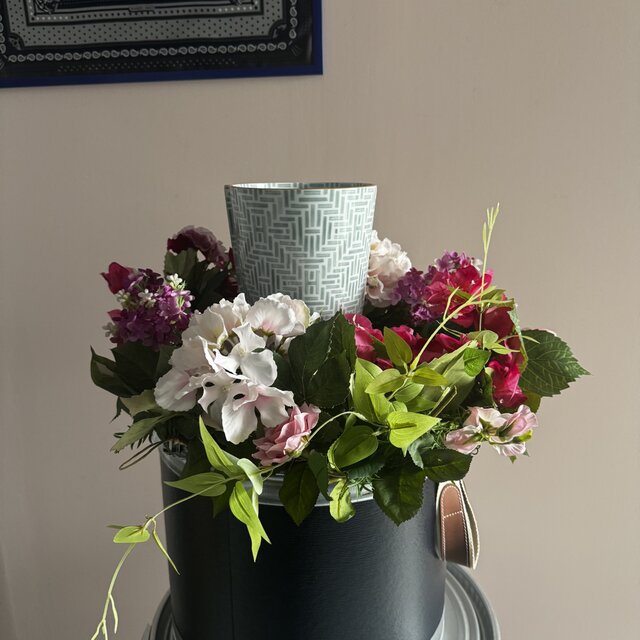 【迫力の５０cm！】１点もののアート！！紫陽花やモーブピンクの花を使った、グラデーションなピンクリース