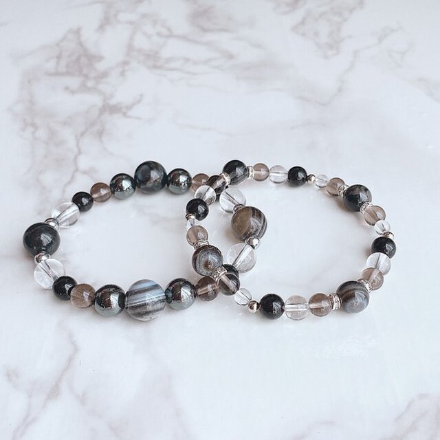 【再販25点以上・ペアセット】最強の厄除け 天眼石 モリオン スモーキークォーツ 天然石  天然石 ブレスレット No88