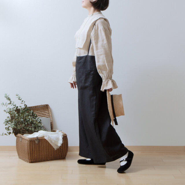 ヨークレイヤーギャザースリーブリネンブラウス/ベージュ