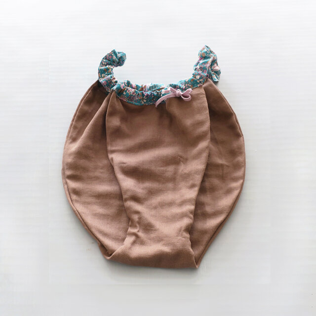 ふんわりダブルガーゼショーツ【モカ×ターコイズ花】ラテックスアレルギー対応