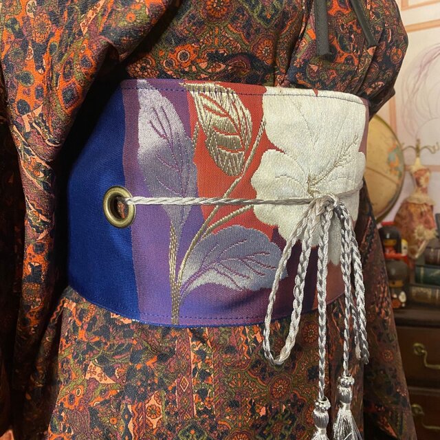 着物 リメイク ワンピース ドレス 洗える 化繊 和洋折衷 秋の迷宮を