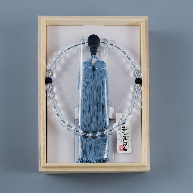 8mm 藍珠念珠女性用 水晶/山桜藍染 本絹藍染房 数珠 念珠 京都 JUA139