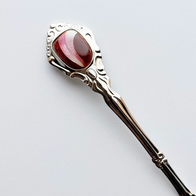 アンティークシュガースプーン【Ruby Red】七宝焼のカトラリー 純銀胎