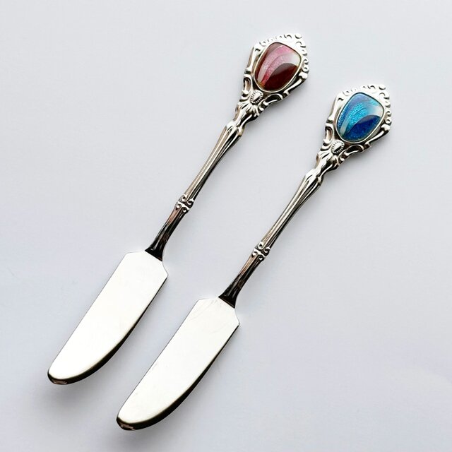 アンティークバターナイフ【Ruby Red】 七宝焼のバターナイフ 純銀胎