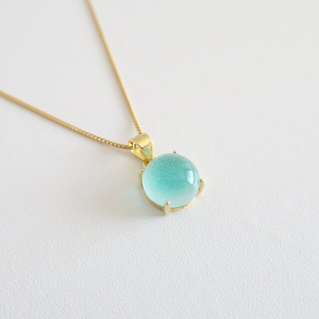 エメラルドの海と白い砂浜＊14KGF ガラスネックレス