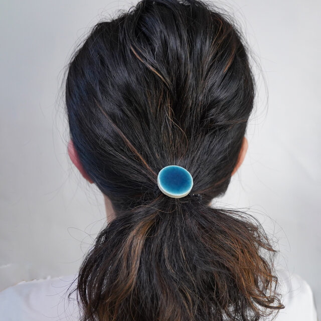 TH-97 美濃焼 タイルのヘアゴム ミッドナイトブルー 【 裏面レザー加工