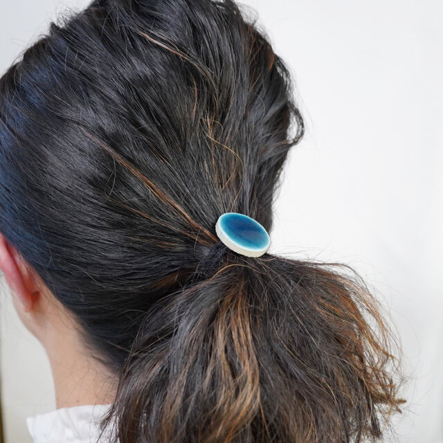 TH-97 美濃焼 タイルのヘアゴム ミッドナイトブルー 【 裏面レザー加工