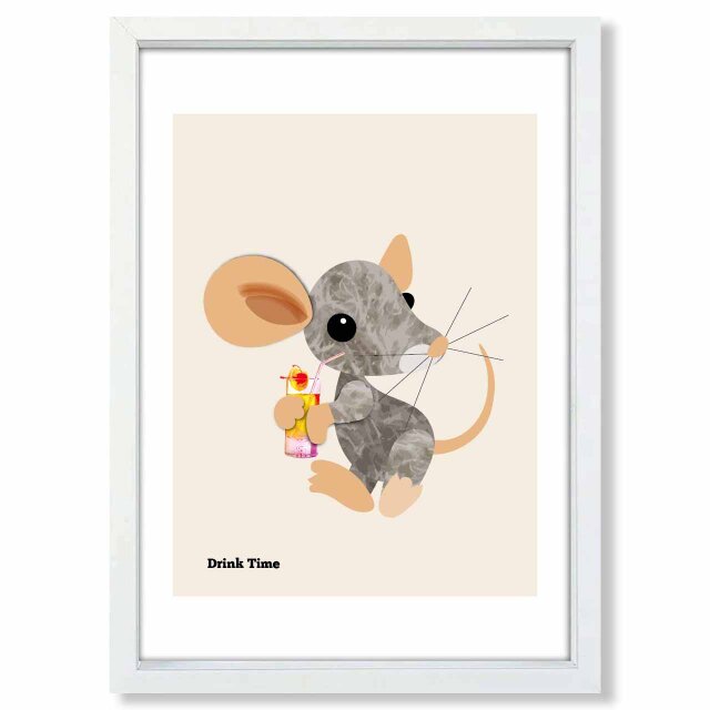 ドリンクタイム　ネズミ　送料無料 　イラスト　たのしくなるお部屋　ポスター　アートポスター　アートsei検索新着順　434