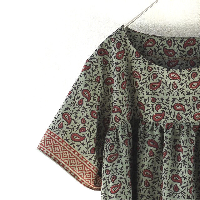 木版更紗の切り替えギャザーチュニック