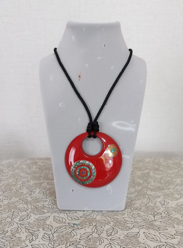 輪島塗ペンダント 大　朱　円