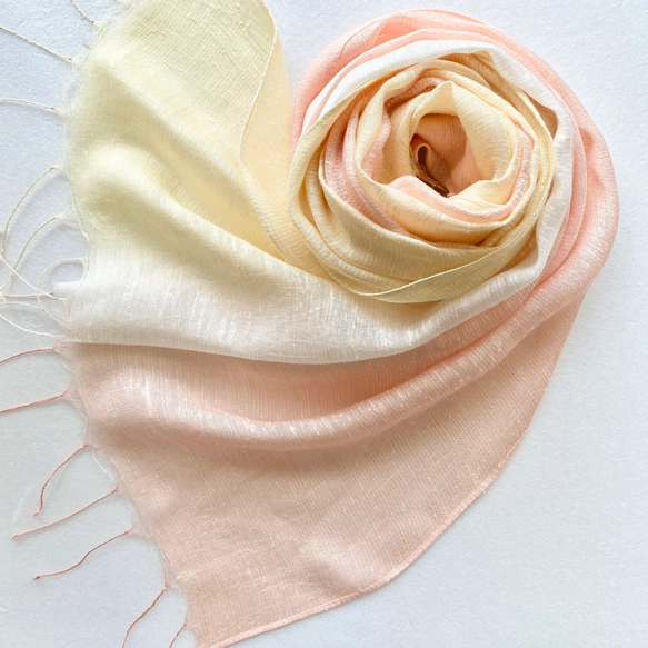 ビタミンカラー♪艶さらシルク＊赤香色×淡黄色＊手染めのレーヨンシルクストール