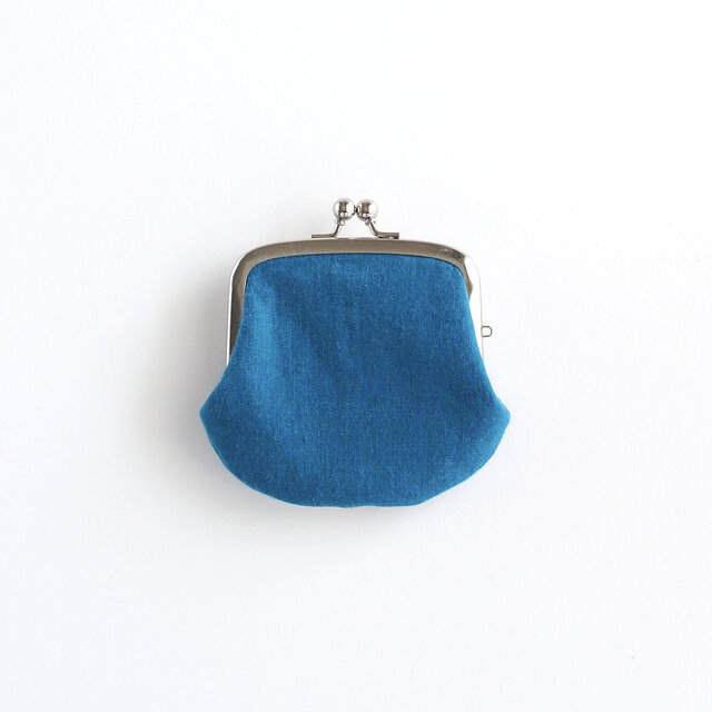 インド刺繍リボンの手のひらがま口ポーチ ブルー | iichi 日々の