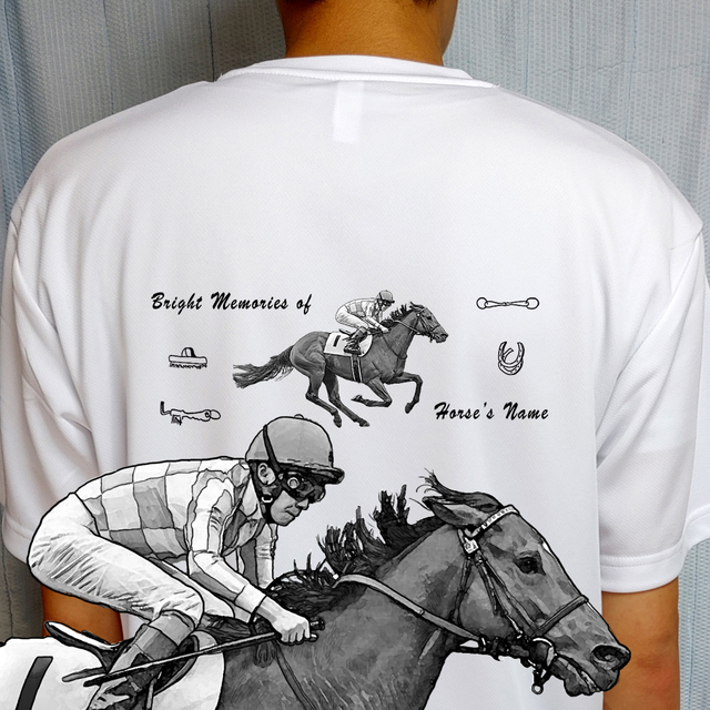 オーダーメイド/名入れ/ドライTシャツ/オリジナル/競争馬イラスト作成/ウマ/ネイビー＆ホワイト/競馬/推し馬/カスタマイズ