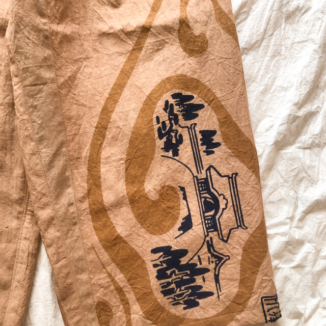 柿渋染め 手ぬぐいリメイク ワイドパンツ ゆったり ズボン | iichi