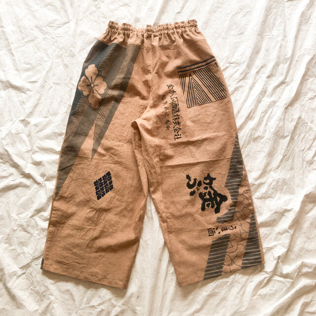 柿渋染め 手ぬぐいリメイク ワイドパンツ ゆったり ズボン | iichi