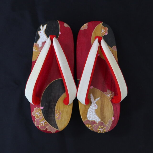 S 月うさぎの下駄 右近 ピンク