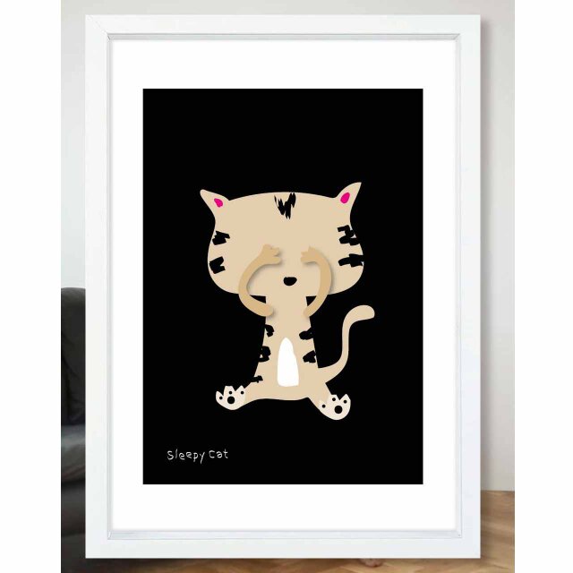 ねむい〜　ネコ　猫　送料無料 　イラスト　たのしくなるお部屋　ポスター　アートポスター　アートsei検索新着順　3494