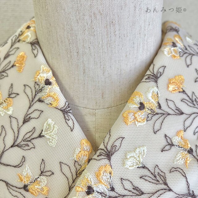 洗える刺繍半衿 山吹色の小花