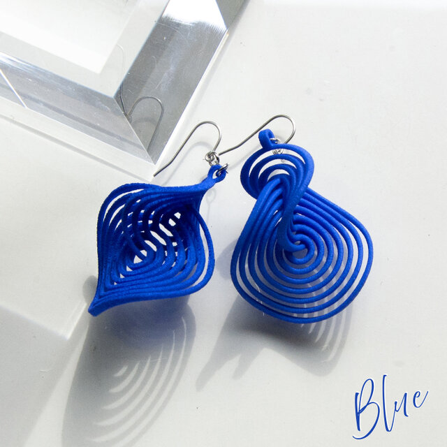 wave Blue・ピアス（イヤリング）#3Dプリントアクセサリー