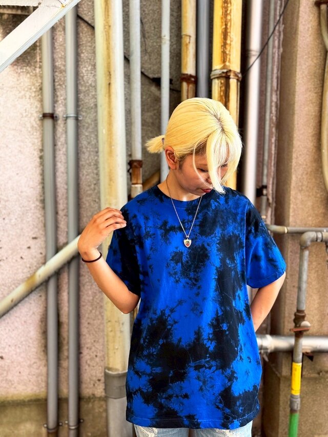 タイダイ Tシャツ Lサイズ ブラック×ブルー ムラ染め Hippies Dye HD23-98