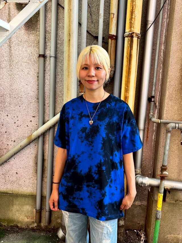 タイダイ Tシャツ Lサイズ ブラック×ブルー ムラ染め Hippies Dye HD23