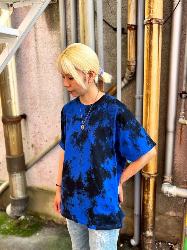 タイダイ Tシャツ Lサイズ ブラック×ブルー ムラ染め Hippies Dye HD23