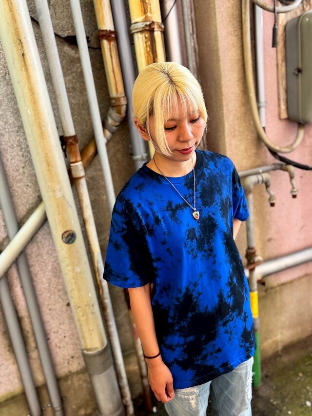 タイダイ Tシャツ Lサイズ ブラック×ブルー ムラ染め Hippies Dye HD23