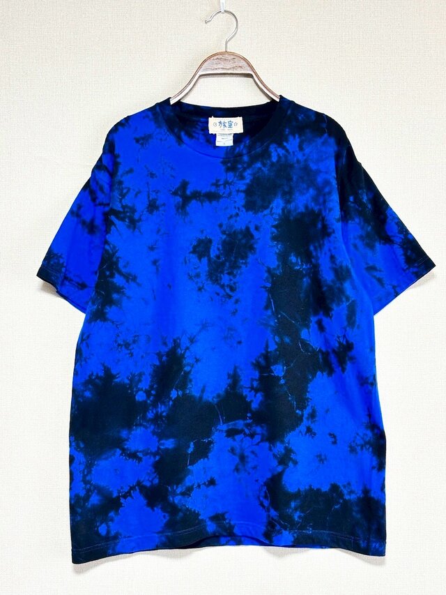 KNOSIS タイダイ青 Tシャツ タイダイ Tシャツ Lサイズ ブラック×ブルー ムラ染め Hippies Dye HD23