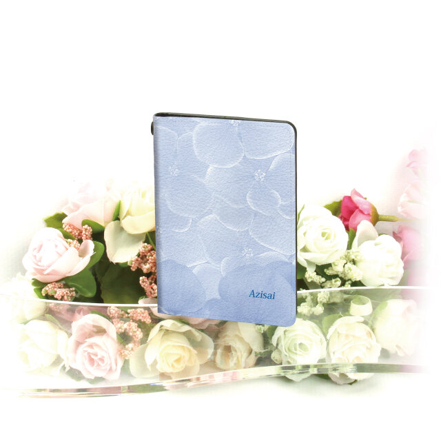 二つ折りパスケース/ICカードケース/カードケース【ブルーフラワー（あじさい）】（名入れ可）