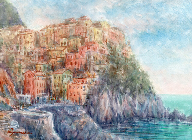 水彩画原画「マナローラ・イタリア」＃664 水彩画原画「マナローラ・イタリア」＃664