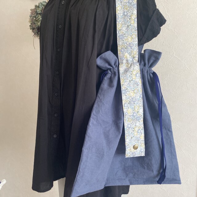 折りたたみ巾着バッグ＊巾着ショルダーバッグ/ブルーグレー