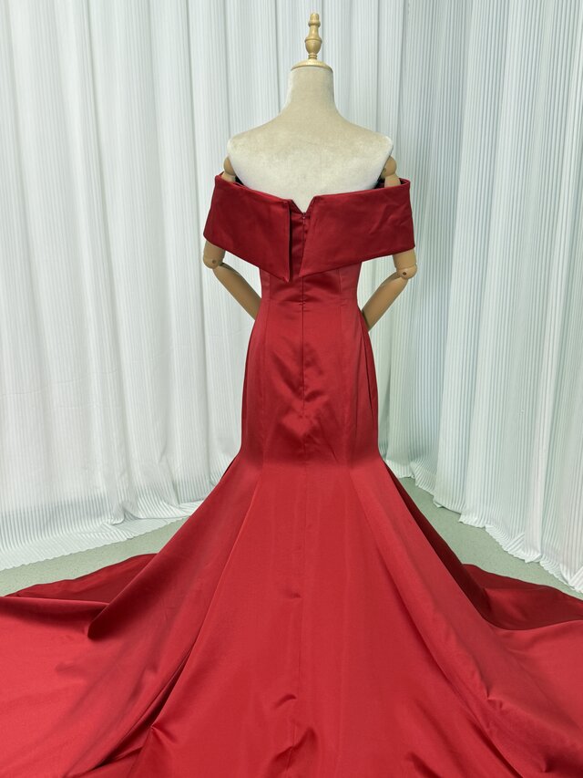 カラードレス ボルドー色 オフショルダー マーメイドライン ロング