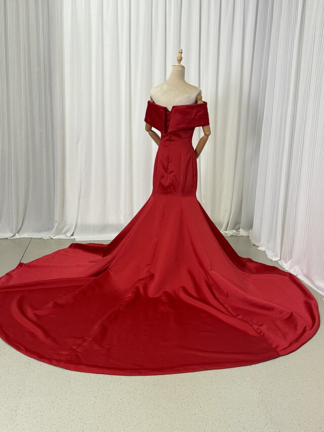 カラードレス　フルオーダー カラードレス ボルドー色 オフショルダー マーメイドライン ロング