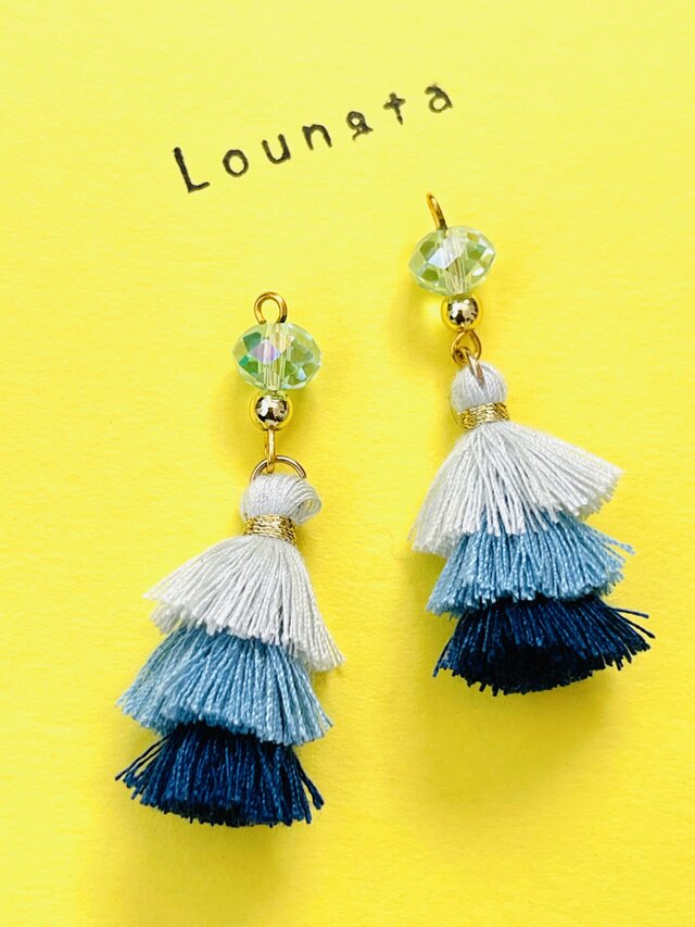 フリンジピアス タッセルピアス ブルー グリーン 夏ピアス 夏