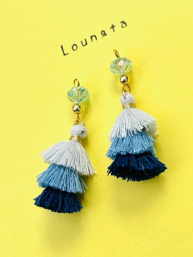 フリンジピアス タッセルピアス ブルー グリーン 夏ピアス 夏 | iichi
