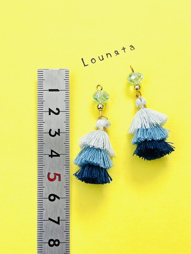 フリンジピアス タッセルピアス ブルー グリーン 夏ピアス 夏 | iichi