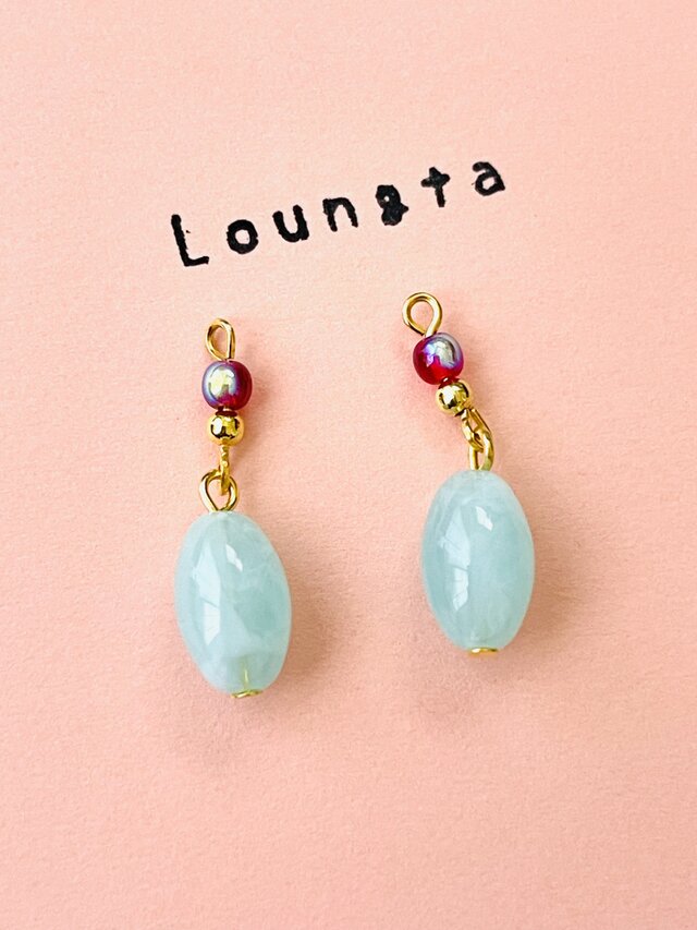 チェコビーズピアス レッド ライトブルーアクリルビーズ小ぶりピアス 夏ピアス プチプラ