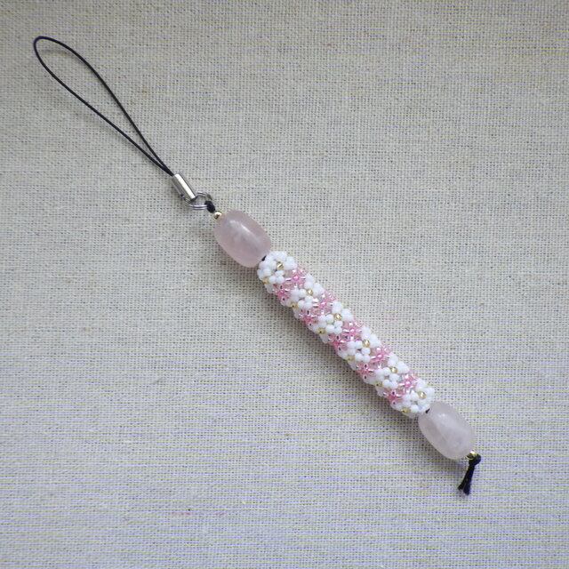 天然石ローズクオーツのストラップ