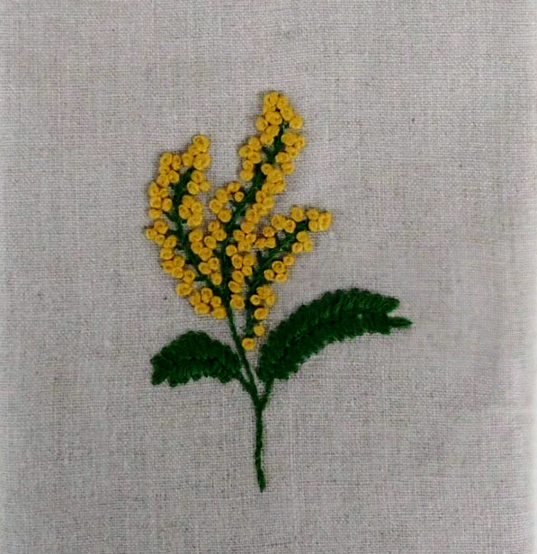 春の香り：ミモザ刺繍リネン巾着（R-16） | iichi 日々の暮らしを