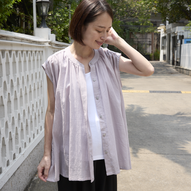 ライトグレー ノースリーブ オールインワン サラッと軽くて通気性◎ライトコットン ノースリーブ シャツ