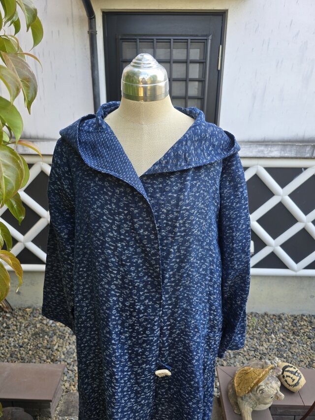 着物リメイク 手作り 近江上布 フード付き コート | iichi 日々の