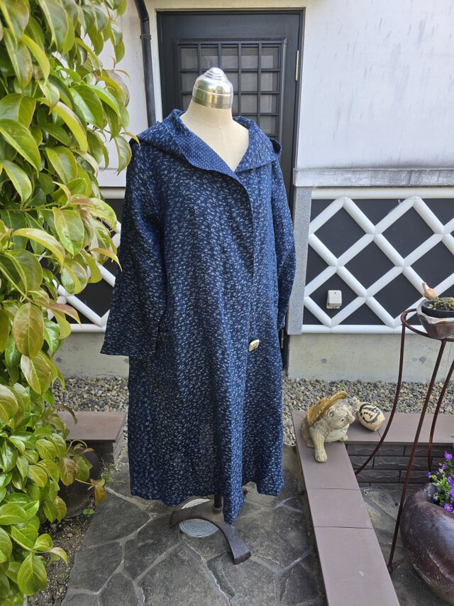 着物リメイク 手作り 近江上布 フード付き コート | iichi 日々の