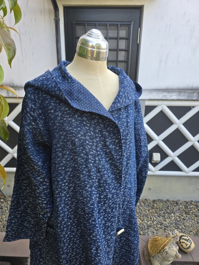 着物リメイク 手作り 近江上布 フード付き コート | iichi 日々の