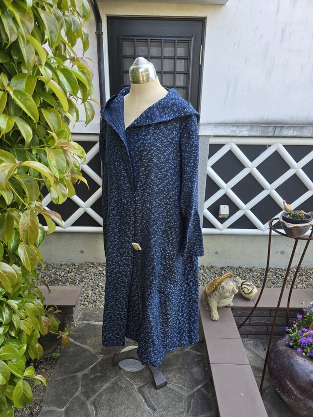 着物リメイク 手作り 近江上布 フード付き コート | iichi 日々の