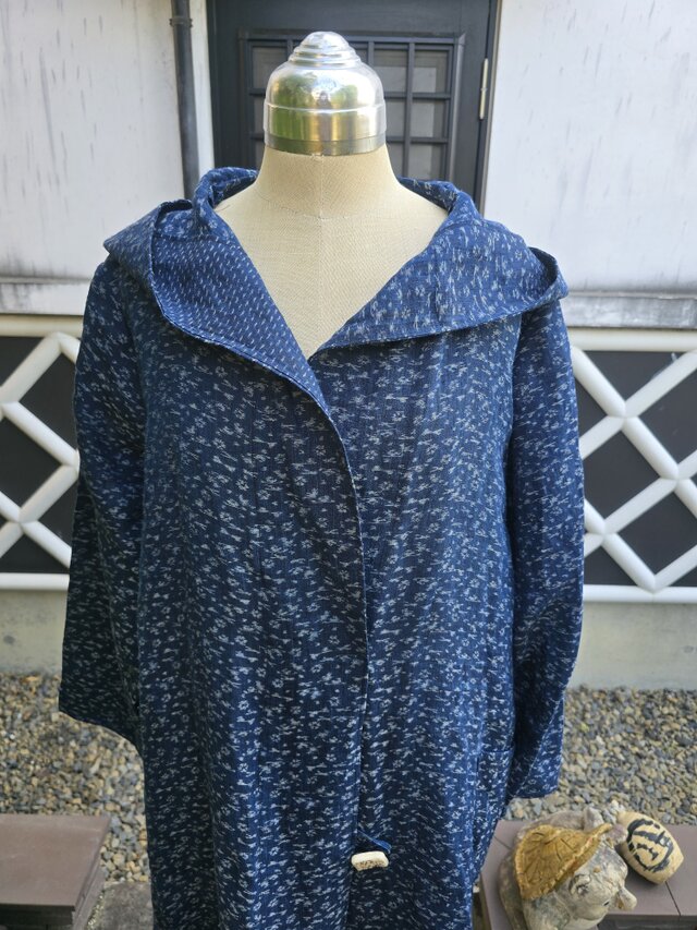 着物リメイク 手作り 近江上布 フード付き コート | iichi 日々の