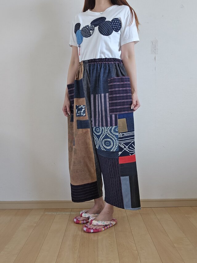 着物リメイク 手作り 絣、粉袋 パッチ パンツ | iichi 日々の暮らしを