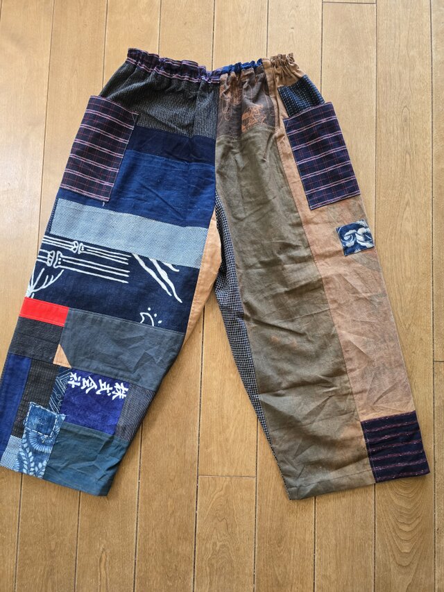 着物リメイク 手作り 絣、粉袋 パッチ パンツ | iichi 日々の