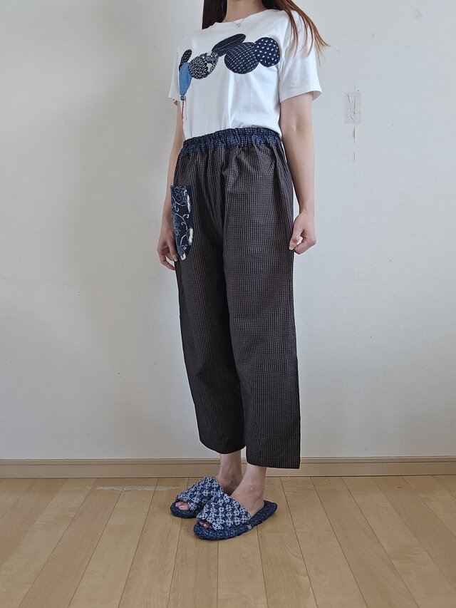 着物リメイク 縞木綿のパンツ 着物リメイク 手作り 縞木綿 シンプル パンツ | iichi 日々の