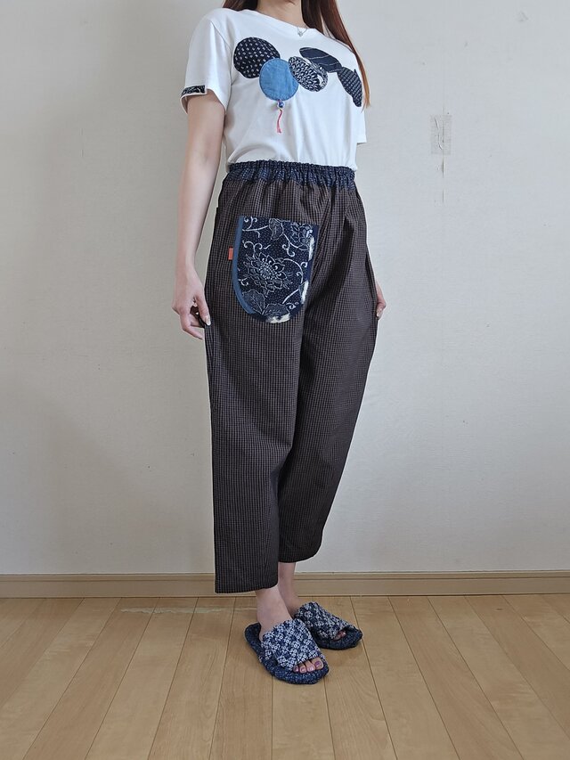 着物リメイク 手作り 縞木綿 シンプル パンツ | iichi 日々の暮らしを